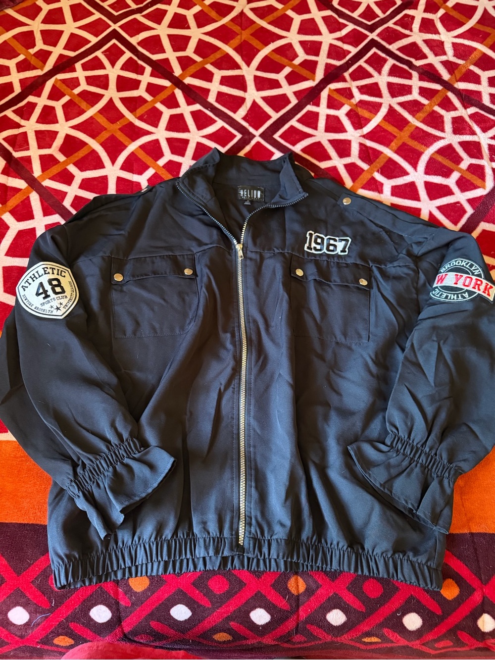 Men's Black Bomber Jacket with 1967 Patch